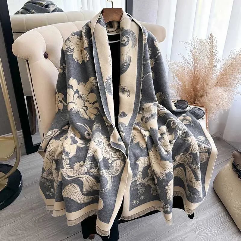 💖100% Pure Cashmere Double-Sided Floral Shawl