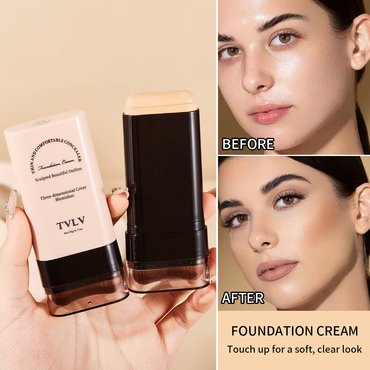 🔥Limited Time Offer🔥2 in 1 Foundation Stick With Brush Face Brighten Double Head Eraser Concealer💃