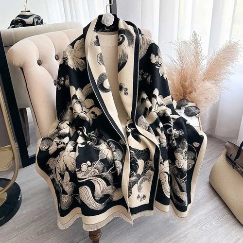 💖100% Pure Cashmere Double-Sided Floral Shawl