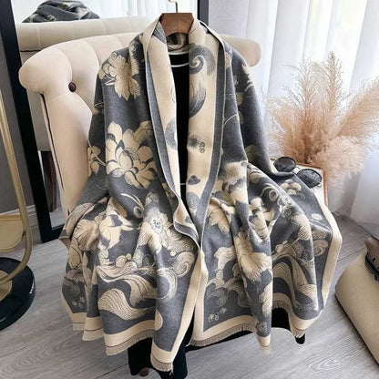 💖100% Pure Cashmere Double-Sided Floral Shawl