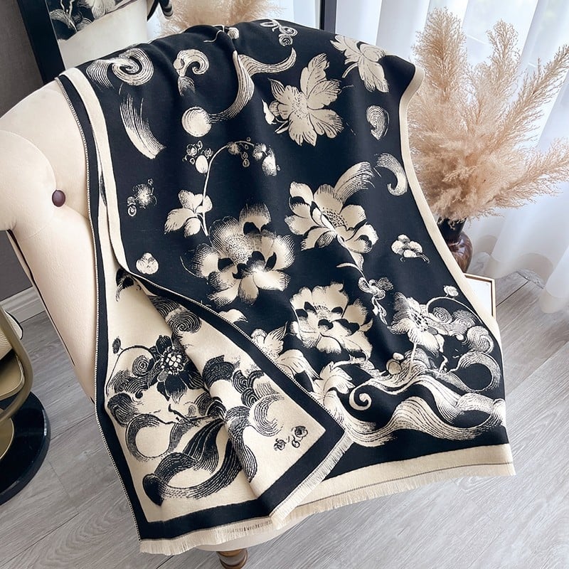 💖100% Pure Cashmere Double-Sided Floral Shawl